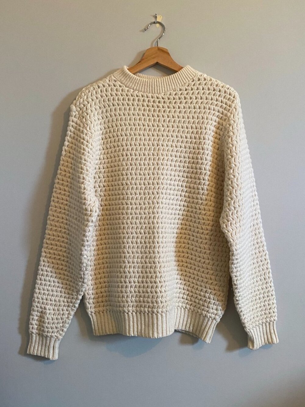 Vintage 1960s Mohair Blend Knit Crewneck Sweater Cream Heritage Academia Preppy